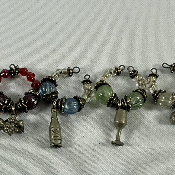 Lot 5 Multicolored Beaded Wine Charms Silver Tone Cheese Wedge Grapes Bottle - Picture 12 of 12